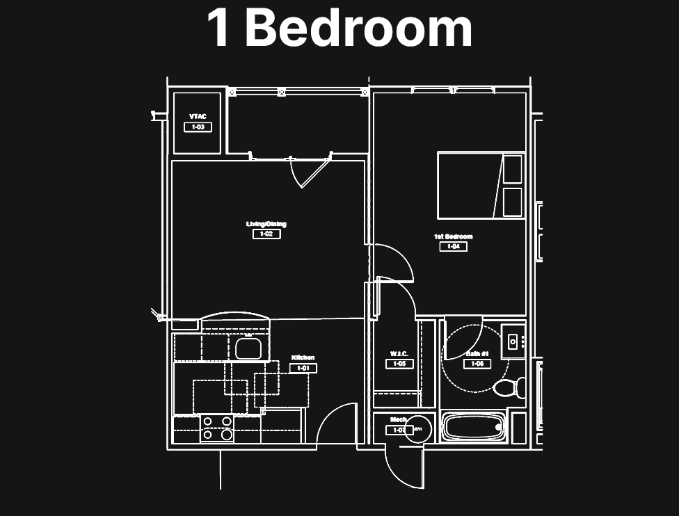 One Bedroom Residential Unit Floorplan