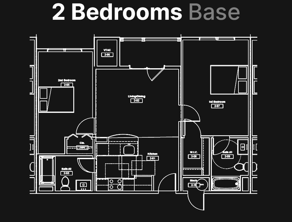 Two Bedrooms Base Residential Unit Floorplan